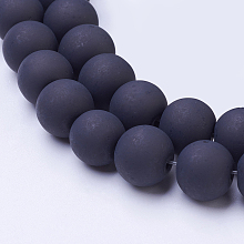 Honeyhandy Frosted Glass Bead Strands, Round, Black, 10mm, Hole: 1.3~1.6mm, about 80pcs/strand, 31.4 inch