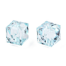 Honeyhandy Transparent Acrylic Beads, Faceted, Cube, Light Cyan, 10x10x8mm, Hole: 1.5mm