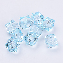 Honeyhandy Transparent Acrylic Beads, Faceted, Cube, Light Cyan, 8x8x7.5mm, Hole: 1.4mm