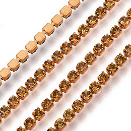 ARRICRAFT Electrophoresis Brass Rhinestone Strass Chains, Rhinestone Cup Chains, with Spool, Topaz, SS6.5, 2~2.1mm, about 10yards/roll