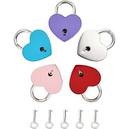 CHGCRAFT 5Sets 5Colors Mini Metal Padlock Diary Lock and Key Set Heart Lock Mini Lock Small Love Lock for Diary Book Jewelry Storage Box Locker Decor, 1.2x1.55x0.3Inch