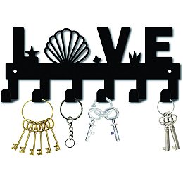 CREATCABIN Metal Key Holder Black Key Hooks Wall Mount Hanger Decor Hanging Organizer Rock Decorative with 6 Hooks Love Alphabet Pattern for Front Door Entryway Cabinet Towel 10.6 x 4.9 x 1.5 inches