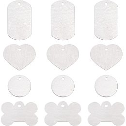 BENECREAT 32 Packs Large Round Blanks Rectangle Heart Stamping Blanks Bone Shape Dog Tags with Plastic Storage Box for Metal Stamping and Jewelry Making