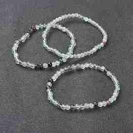 Honeyhandy Natural Fluorite Beaded Stretch Bracelets, Round, Beads: 4~5mm, Inner Diameter: 2-1/4 inch(5.65cm)