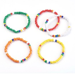 Honeyhandy Kids Stretch Bracelets, with Glass Seed Beads, Mixed Color, 1-3/4 inch(4.6cm)