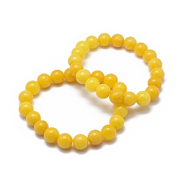 Honeyhandy Natural Yellow Jade Bead Stretch Bracelets, Round, Dyed, 2-1/8 inch~2-3/8 inch(5.5~6cm), Bead: 8mm