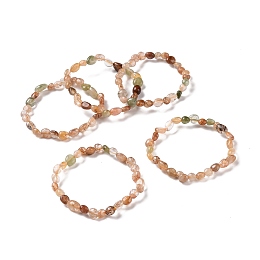 Honeyhandy Natural Rutilated Quartz Bead Stretch Bracelets, Tumbled Stone, Nuggets, Inner Diameter: 2~2-1/4 inch(5.2~5.6cm)