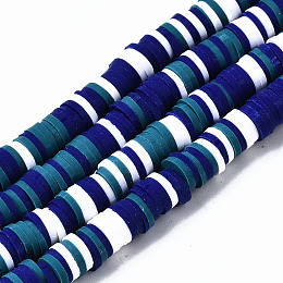 Honeyhandy Handmade Polymer Clay Beads Strands, for DIY Jewelry Crafts Supplies, Heishi Beads, Disc/Flat Round, Blue, 6x0.5~1mm, Hole: 1.8mm, about 290~320pcs/strand, 15.75 inch~16.14 inch(40~41cm)