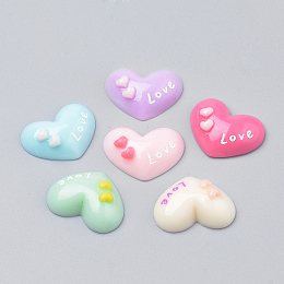 Honeyhandy Resin Cabochons, Heart with Word Love, Valentine's Day Jewelry Making, Mixed Color, 16.5x21~22x6.5mm