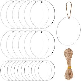 BENECREAT 30PCS Acrylic Keyring Blanks 2" Diameter Flat Round Acrylic Clear Keychain Blanks(2.2/3mm Thick) with 10m/bundle Hemp Cord for DIY Projects and Crafts