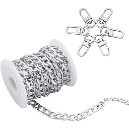 FINGERINSPIRE 16 Feet Large Aluminium Curb Chains Unwelded Twisted Link Chains DIY Cable Chains with Spool and Zinc Alloy Swivel Clasps for Making Bags Silver, 0.5x0.4x0.1 Inch Each Ring