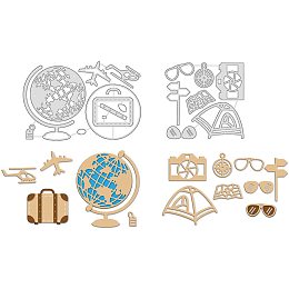 GLOBLELAND 2Pcs Globe and Suitcase Metal Cutting Dies Tent Sunglasses Compass Die Cuts for DIY Scrapbooking Easter Birthday Valentine's Day Cards Making Album Envelope Decoration,Matte Platinum