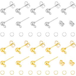 UNICRAFTALE 120Pcs 2 Colors Iron Ball Post Stud Earring Findings Round Ear Pin with 120pcs Open Jump Rings Hypoallergenic Golden Ear Stud Findings for Jewelry Earring Making