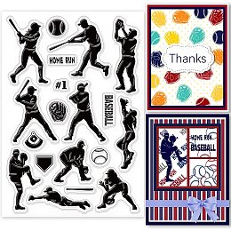 GLOBLELAND Baseball Clear Stamps Baseball Player Silicone Stamps Sports Theme Transparent Rubber Seal Stamps for Card Making DIY Scrapbooking Crafting Photo Album Journal Decor