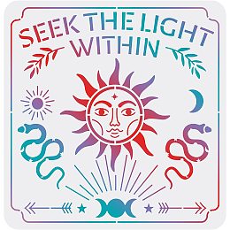 FINGERINSPIRE Sun Face Art Stencils for Painting Template, 11.8x11.8 Inch Reusable DIY Art and Craft Stencils, Seek The Light Within Stencil Drawing on Wood, Canvas, Fabric, Walls and Furniture