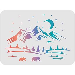 FINGERINSPIRE Momma Bear Cub Snowy Mountain Painting Stencils Templates, 11.6x8.3 Inch Pine Trees Reusable Stencils DIY Signs for Painting on Wood, Floor, Tile, Wall and Fabric