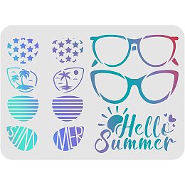 FINGERINSPIRE Hello Summer Stencil 11.7x8.3inch Sunglasses Drawing Stencil Reusable Summer Theme Stencil Happy Summer Stencil for Painting on Wood, Tile, Paper, Fabric, Floor and Wall