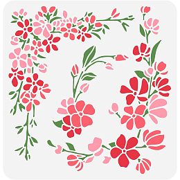 FINGERINSPIRE Cherry Blossom Frame Stencil 11.8x11.8inch Reusable Cherry Blossom Corner Painting Template Spring Flower Drawing Stencil Plants Stencil for Painting on Wood, Floor, Wall and Furniture