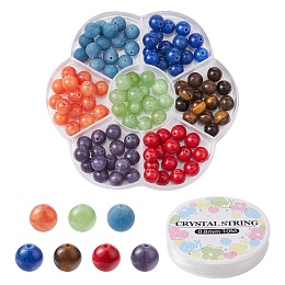 DIY Gemstone Bracelet Making Kit, Including Natural Mixed Gemstone Round Beads, Elastic Thread, 105Pcs/set