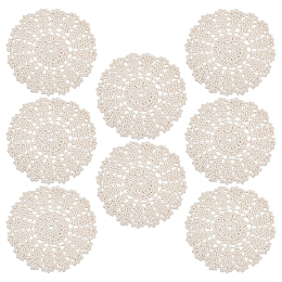 GLOBLELAND 8 Pcs Vintage Cloth Lace Placemats Crochet Flower Coaster Cornsilk Round Dolies Beige Vintage Handmade Lace Table Mat Macrame Placemats for Cup Glass