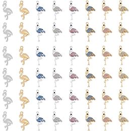 SUPERFINDINGS 48Pcs 8 Style Alloy Rhinestone Pendants Platinum and Golden Flamingo Charms Crane Charms for DIY Craft Bracelet Necklace Earring Jewelry Making