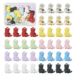 40Pcs 10 Styles Spray Printed Alloy Pendants, Cat, Mixed Color, 15.5x11.5x2.5mm, Hole: 1.5mm, 4pcs/Style