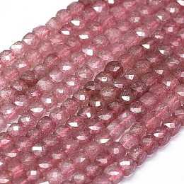 Honeyhandy Natural Strawberry Quartz Beads Strands, Gradient Style, Square, Faceted, 5x5x5mm, Hole: 0.8mm, about 81pcs/strand, 15.15 inch(38.5cm)