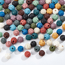 Nbeads 2 Strands Dyed Round Synthetic Lava Rock Beads Strands, Colorful, 8~9mm, Hole: about 2.5~3mm, about 52pcs/strand, 15.5 inch