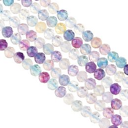 OLYCRAFT 192pcs 4mm Natural Fluorite Beads Faceted Natural Fluorite Stone Natural Rainbow Fluorite Beads Round Gemstone Beads Loose Spacer Bead for Bracelet Necklace Jewelry Making - Hole: 0.5mm