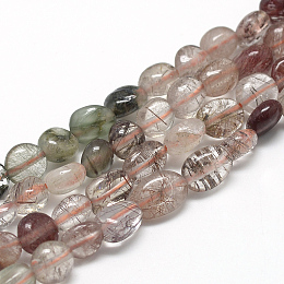 Honeyhandy Natural Rutilated Quartz Beads Strands, Oval, 6~10x4~7x4~7mm, Hole: 1mm, about 43~62pcs/strand, 15.7 inch