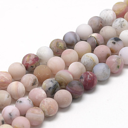 Honeyhandy Natural Pink Opal Beads Strands, Frosted, Round, 6~7mm, Hole: 1mm, about 60~67pcs/strand, 15.7 inch