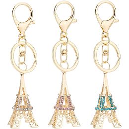 NBEADS 3 Pcs Eiffel Tower Keychain, 3 Colors Rhinestone Eiffel Tower Charms Pendant Alloy Split Keychain Accessories for Car Key Ring Phone Decoration Gift Manufacture