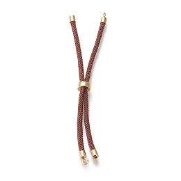 Honeyhandy Nylon Twisted Cord Bracelet Making, Slider Bracelet Making, with Eco-Friendly Brass Findings, Round, Golden, Saddle Brown, 8.66~9.06 inch(22~23cm), Hole: 2.8mm, Single Chain Length: about 4.33~4.53 inch(11~11.5cm)