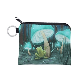 Honeyhandy Polyester Zip Pouches, Change Purse, Rectangle with Mushroom Pattern, Turquoise, 9.3x11.3cm
