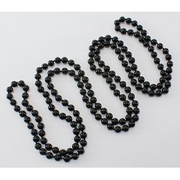 Honeyhandy Glass Pearl Beaded Necklaces, 3 Layer Necklaces, Black, Necklace: about 58 inch long, Beads: about 8mm in diameter