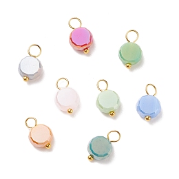 Honeyhandy Electroplate Opaque Glass Charms, with Golden Plated Brass Loops, Flat Round, Mixed Color, 12.5~13x8x4mm, Hole: 3~3.5mm