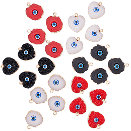 SUPERFINDINGS 24Pcs 2 Styles Resin Evil Eye Charms Druzy Resin Eye Pendants 3 Colors Evil Eye Links Charms with Light Gold Edge for DIY Bracelet Necklace Jewerly Craft Making