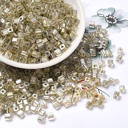 Glass Seed Beads, Transparent Lustered Glass, Square Hole, Square, Dark Khaki, 4x4x4mm, Hole: 1.2mm, 5000pcs/pound