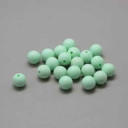 Honeyhandy Food Grade Eco-Friendly Silicone Beads, Round, Pale Green, 14~15mm, Hole: 2mm