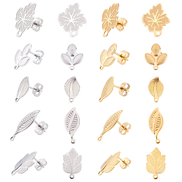 DICOSMETIC 20Pcs 5 Style 2 Colors Stainless Steel Leaf Stud Earring Findings with Ear Nuts Maple Leaf Stud Earrings Hypoallergenic Stud Earrings for DIY Jewelry Making Craft