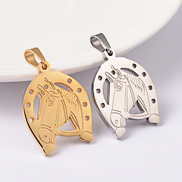 Honeyhandy Horse 304 Stainless Steel Pendants, Mixed Color, 27x21x2mm, Hole: 6x4mm