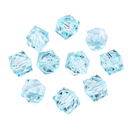 Honeyhandy Transparent Acrylic Beads, Faceted, Cube, Light Cyan, 8x8x7.5mm, Hole: 1.4mm, about 1730pcs/500g