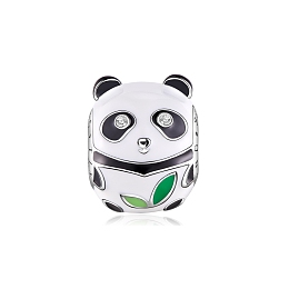 Honeyhandy TINYSAND Rhodium Plated 925 Sterling Silver Enamel European Beads, Panda Bead Charms, Platinum, 12.45x11.18x10.16mm, Hole: 4.32mm