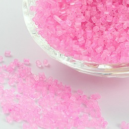 Honeyhandy 11/0 Two Cut Glass Seed Beads, Hexagon, Inside Colour, Fushia, Size: about 2.2mm in diameter, about 4500pcs/50g