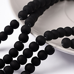 Honeyhandy Transparent Glass Bead Strands, Frosted, Round, Black, 6mm, Hole: 1.3~1.6mm, about 140pcs/strand, 31.4 inch
