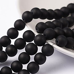 Arricraft Frosted Glass Bead Strands, Round, Black, 8mm, Hole: 1.3~1.6mm, about 99pcs/strand, 31.4 inches