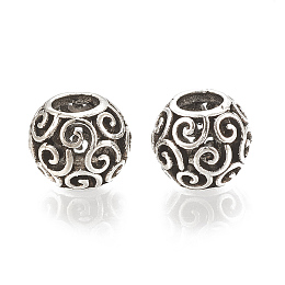 Honeyhandy Alloy European Beads, Large Hole Beads, Hollow, Rondelle, Antique Silver, 11.5x9.5mm, Hole: 5mm