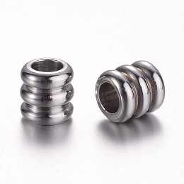 Honeyhandy 201 Stainless Steel Beads, Grooved BeadsColumn, Stainless Steel Color, 5x5mm, Hole: 3mm