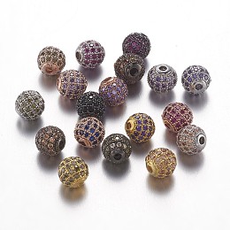 Honeyhandy Brass Micro Pave Cubic Zirconia Beads, Round, Mixed Color, 6mm, Hole: 1mm