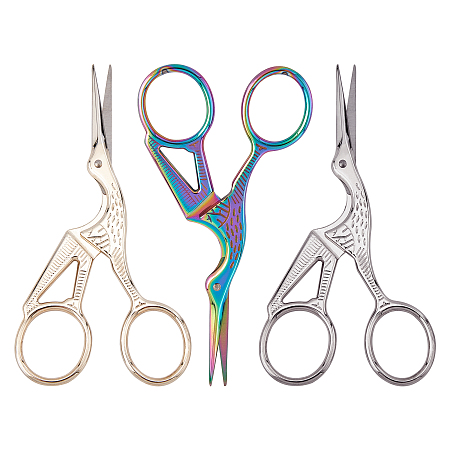 Stainless Steel Scissors, Embroidery Scissors, Sewing Scissors, Mixed Color, 118x49.5x4.5mm; 3 colors, 1pc/color, 3pcs/set